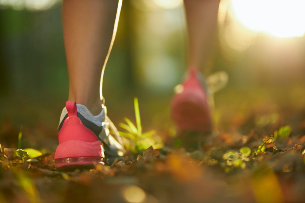 Free photo woman with strong legs running at park in sport sneakers
