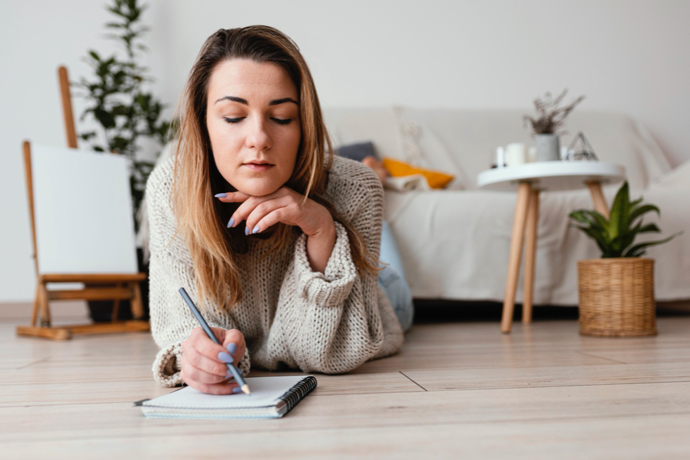 photo female meditating indoor portrait